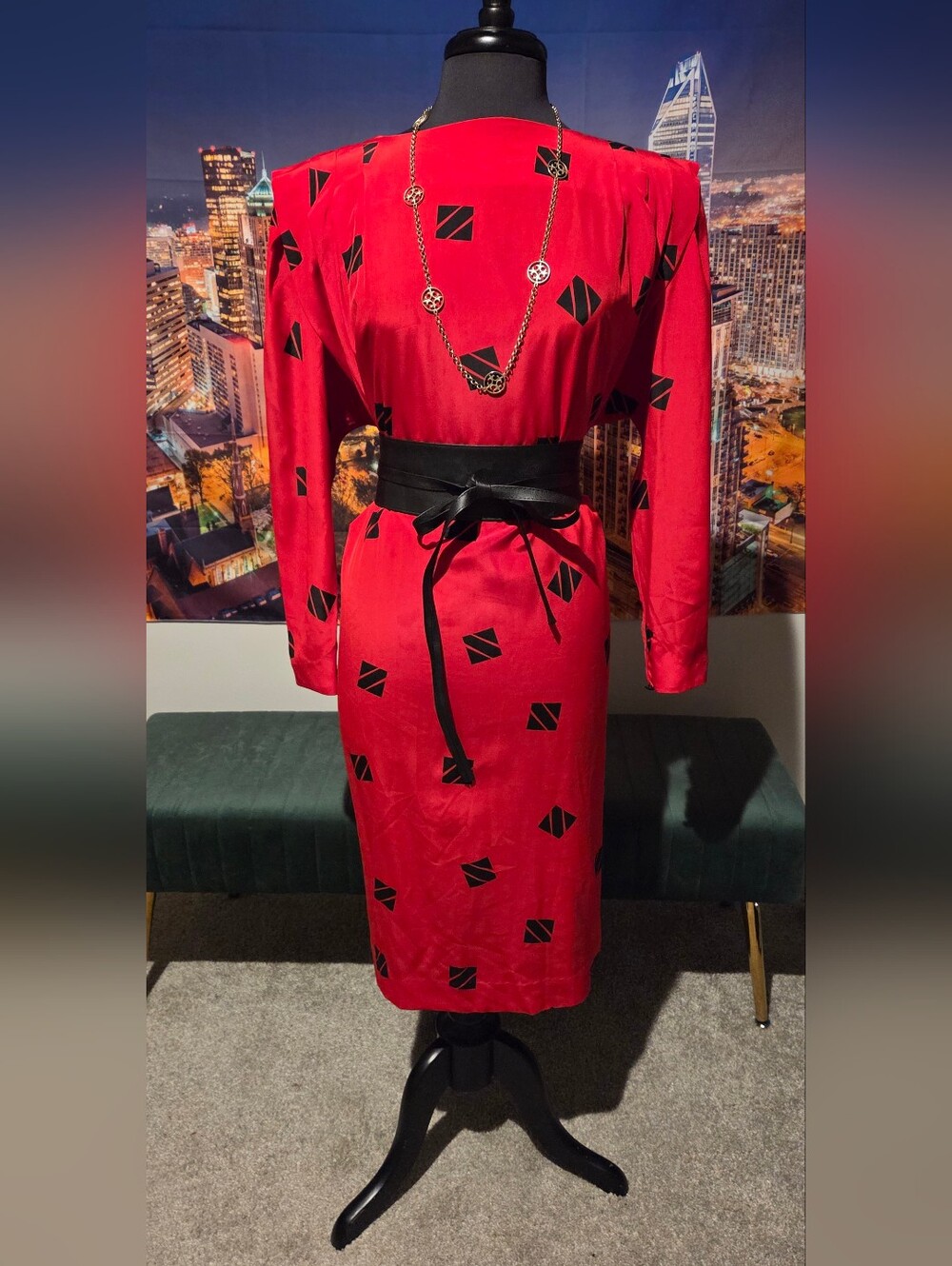 Liz Claiborne Red Long Sleeve Geometric Print Dress